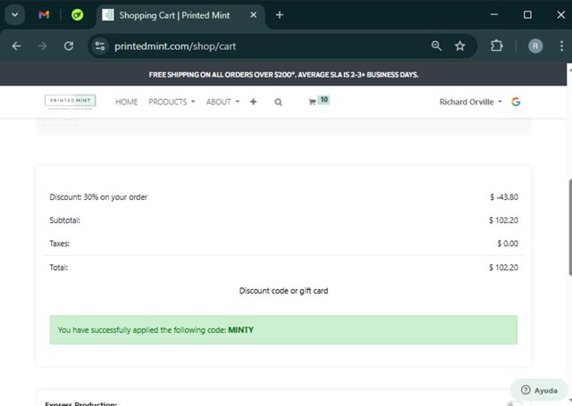 Printed Mint checkout page showing Printed Mint promo code box | Screenshot taken by SimplyCodes community member on Apr 17, 2025