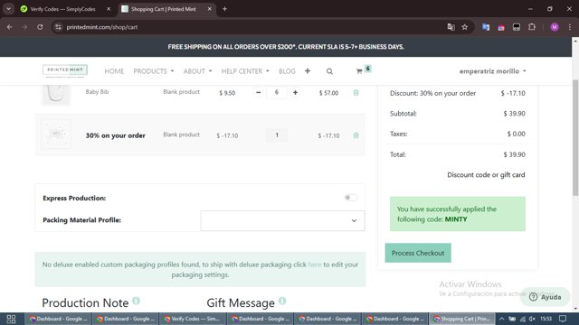 Printed Mint checkout page showing Printed Mint promo code box | Screenshot taken by SimplyCodes community member on Dec 12, 2024