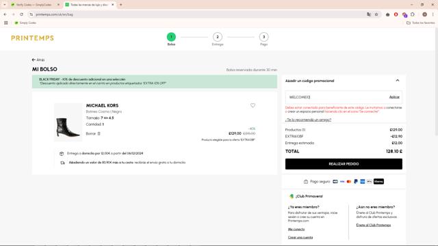 Printemps checkout page showing Printemps promo code box | Screenshot taken by SimplyCodes community member on Nov 29, 2024