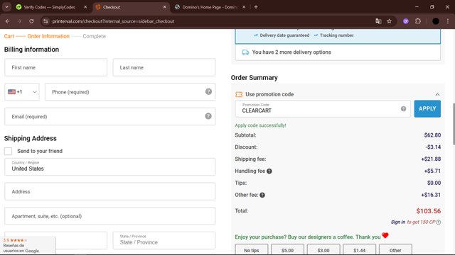 Printerval checkout page showing Printerval promo code box | Screenshot taken by SimplyCodes community member on Aug 12, 2025