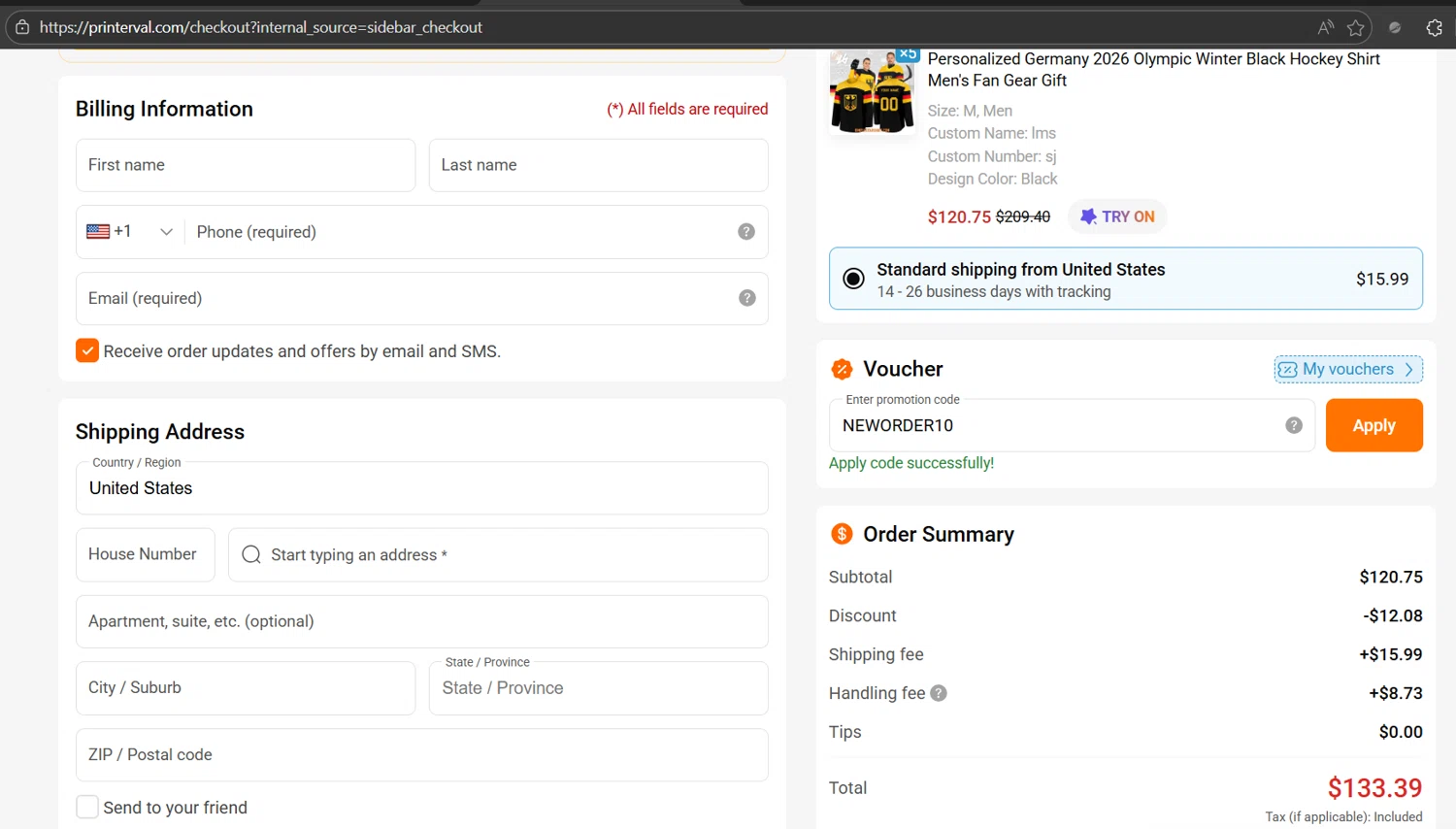 Printerval promo code screenshot showing code NEWORDER10 applied at Printerval checkout page. Uploaded by SimplyCodes community member JasnibelEgu on Feb 19, 2026