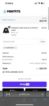 KARYAN10 coupon verification screenshot