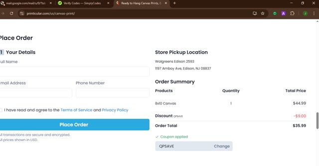 Printicular checkout page showing Printicular coupon code box | Screenshot taken by SimplyCodes community member on Aug 21, 2025