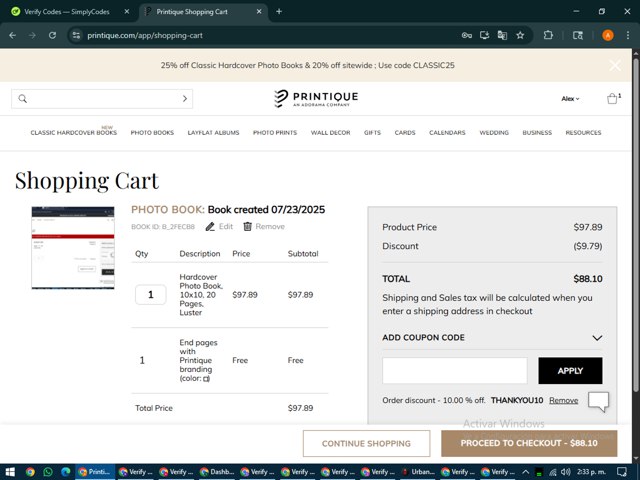 Printique checkout page showing Printique coupon code box | Screenshot taken by SimplyCodes community member on Jul 23, 2025