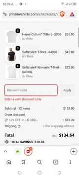 Print Me Shirts coupon verification screenshot