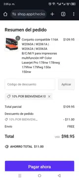 10%BYWELCOME10 coupon verification screenshot