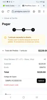 SIMPLYCODES10 coupon verification screenshot
