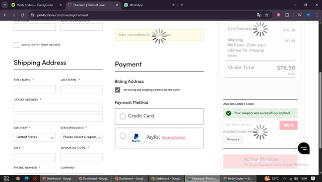 Prints of Love checkout page showing Prints of Love discount code box | Screenshot taken by SimplyCodes community member on Sep 6, 2025