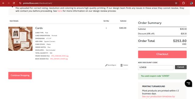 Prints of Love checkout page showing Prints of Love discount code box | Screenshot taken by SimplyCodes community member on Aug 30, 2025