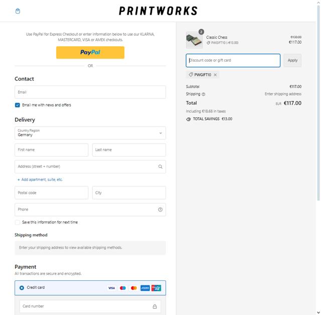 Printworks checkout page showing Printworks promo code box | Screenshot taken by SimplyCodes community member on Mar 25, 2024