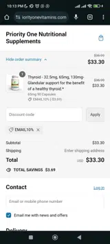 email10% coupon verification screenshot