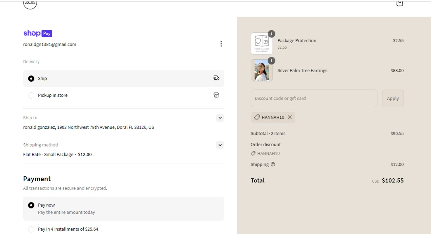 Prism Boutique promo code screenshot showing code HANNAH10 applied at Prism Boutique checkout page. Uploaded by SimplyCodes community member Ronald on May 22, 2025