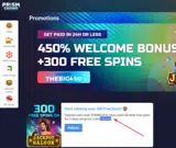 Prism Casino coupon verification screenshot