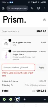 Prism coupon verification screenshot
