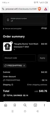 FREESHIPPING coupon verification screenshot