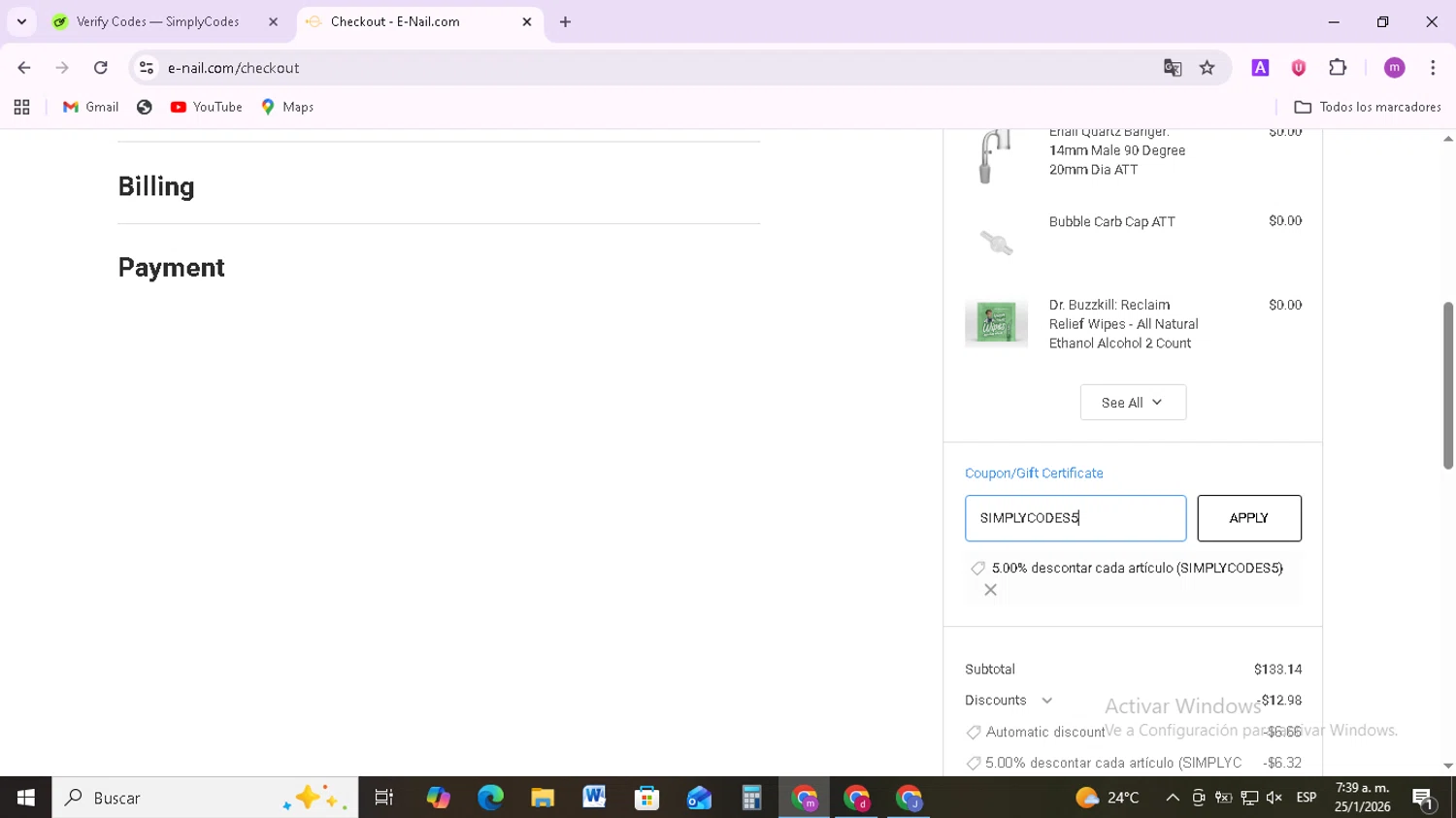 Pristine Auction checkout page showing Pristine Auction promo code box | Screenshot taken by SimplyCodes community member on Jan 25, 2026