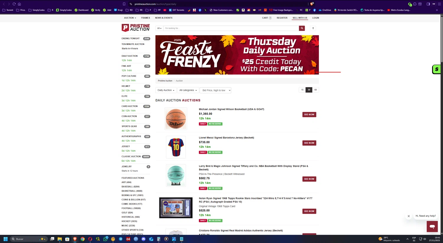 Pristine Auction promo code screenshot showing code PECAN applied at Pristine Auction checkout page. Uploaded by SimplyCodes community member UnkNownVnzla on Nov 27, 2025