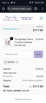 SAVE10 coupon verification screenshot