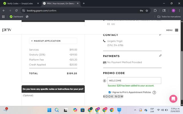 Priv checkout page showing Priv promo code box | Screenshot taken by SimplyCodes community member on Aug 25, 2025