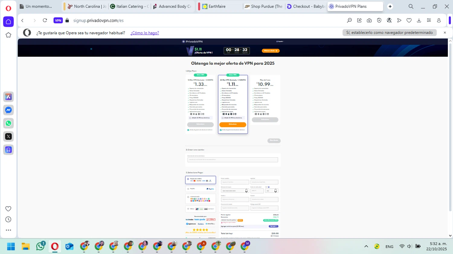 PrivadoVPN promo code screenshot showing code BF2023-12mo133-giftofvpn applied at PrivadoVPN checkout page. Uploaded by SimplyCodes community member ManuelF on Oct 22, 2025