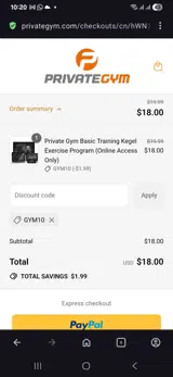 Gym10 coupon verification screenshot