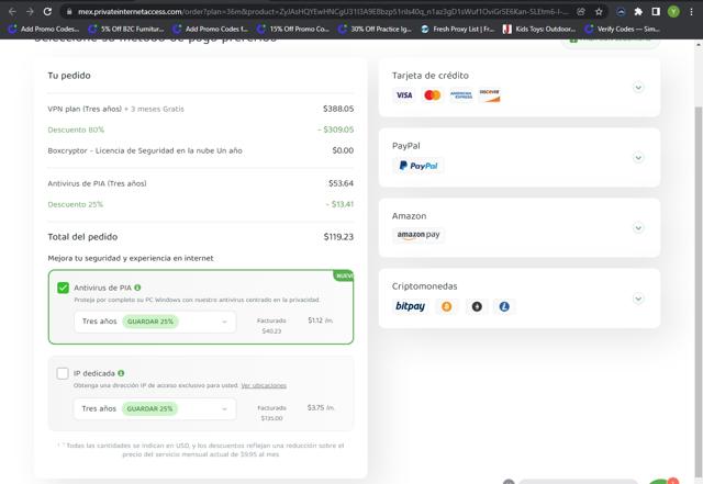 Private Internet Access VPN checkout page showing Private Internet Access VPN promo code box | Screenshot taken by SimplyCodes community member on Feb 6, 2022