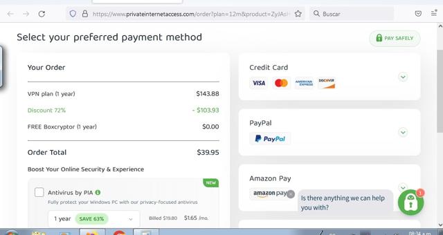 Private Internet Access VPN checkout page showing Private Internet Access VPN promo code box | Screenshot taken by SimplyCodes community member on Apr 21, 2022