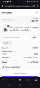 Private Label NYC coupon verification screenshot