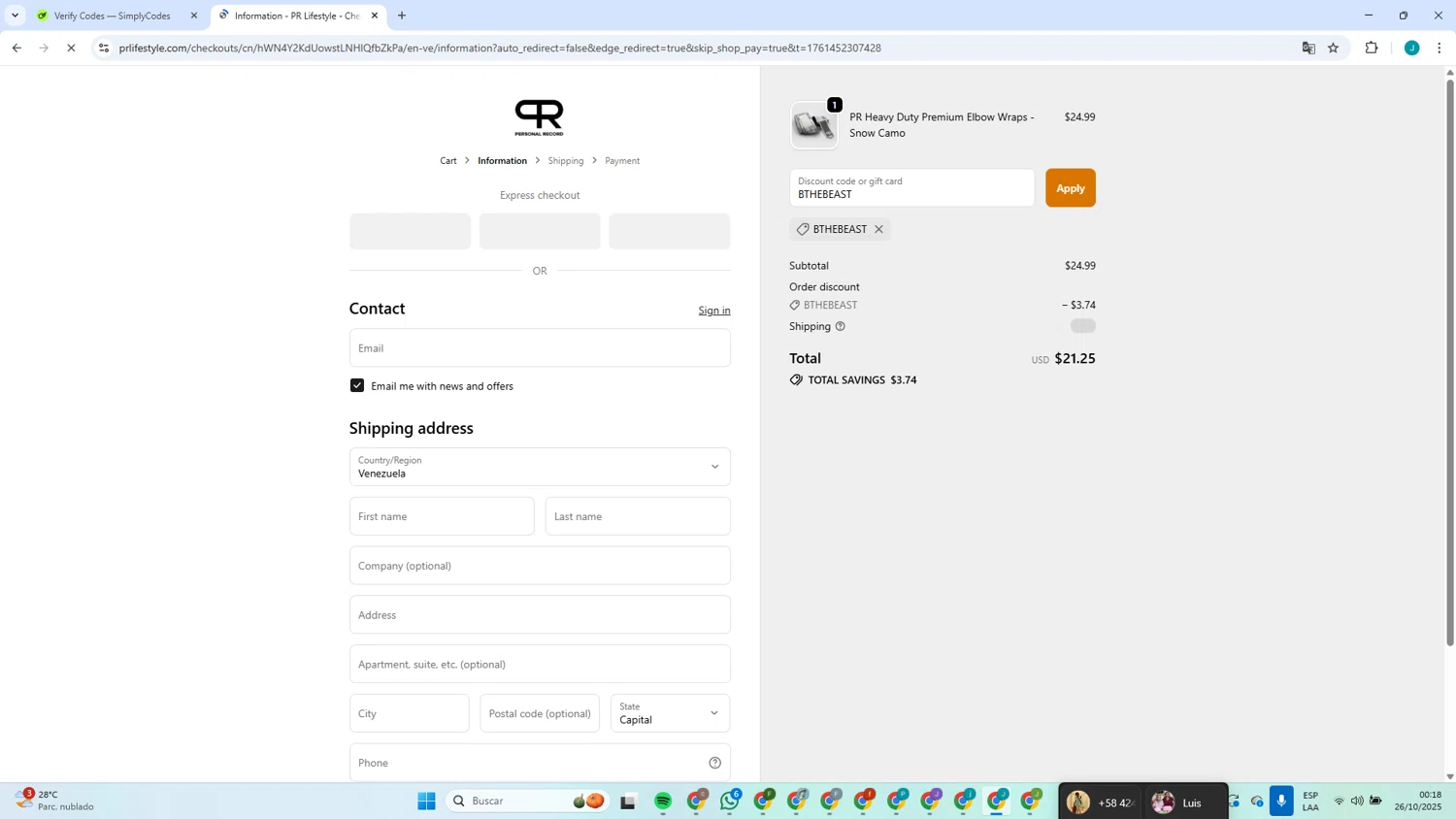 PR Lifestyle discount code screenshot showing code BTHEBEAST applied at PR Lifestyle checkout page. Uploaded by SimplyCodes community member collug_2_0 on Oct 26, 2025