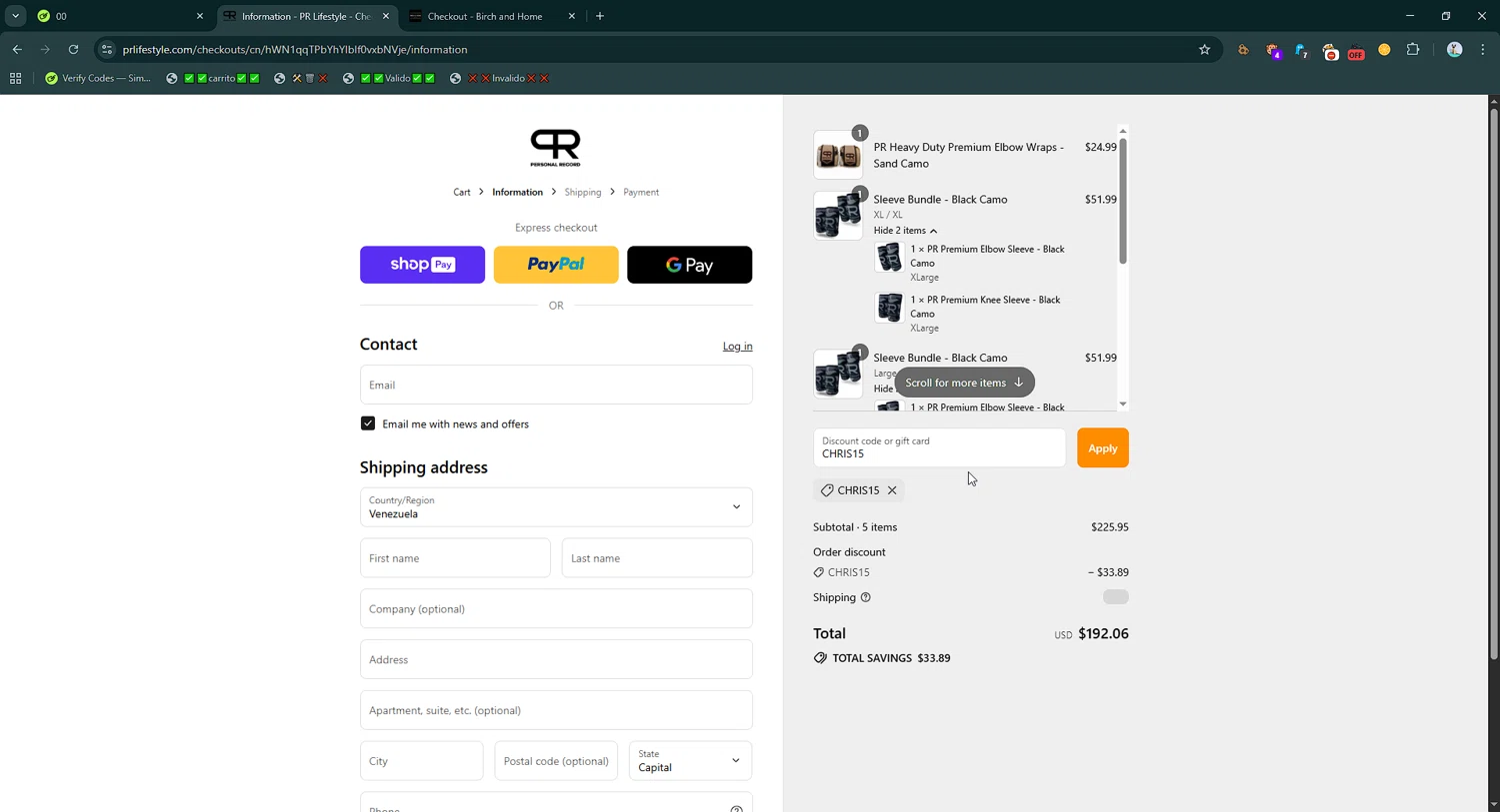 PR Lifestyle discount code screenshot showing code CHRIS15 applied at PR Lifestyle checkout page. Uploaded by SimplyCodes community member CrownGuardian9882 on Aug 16, 2025