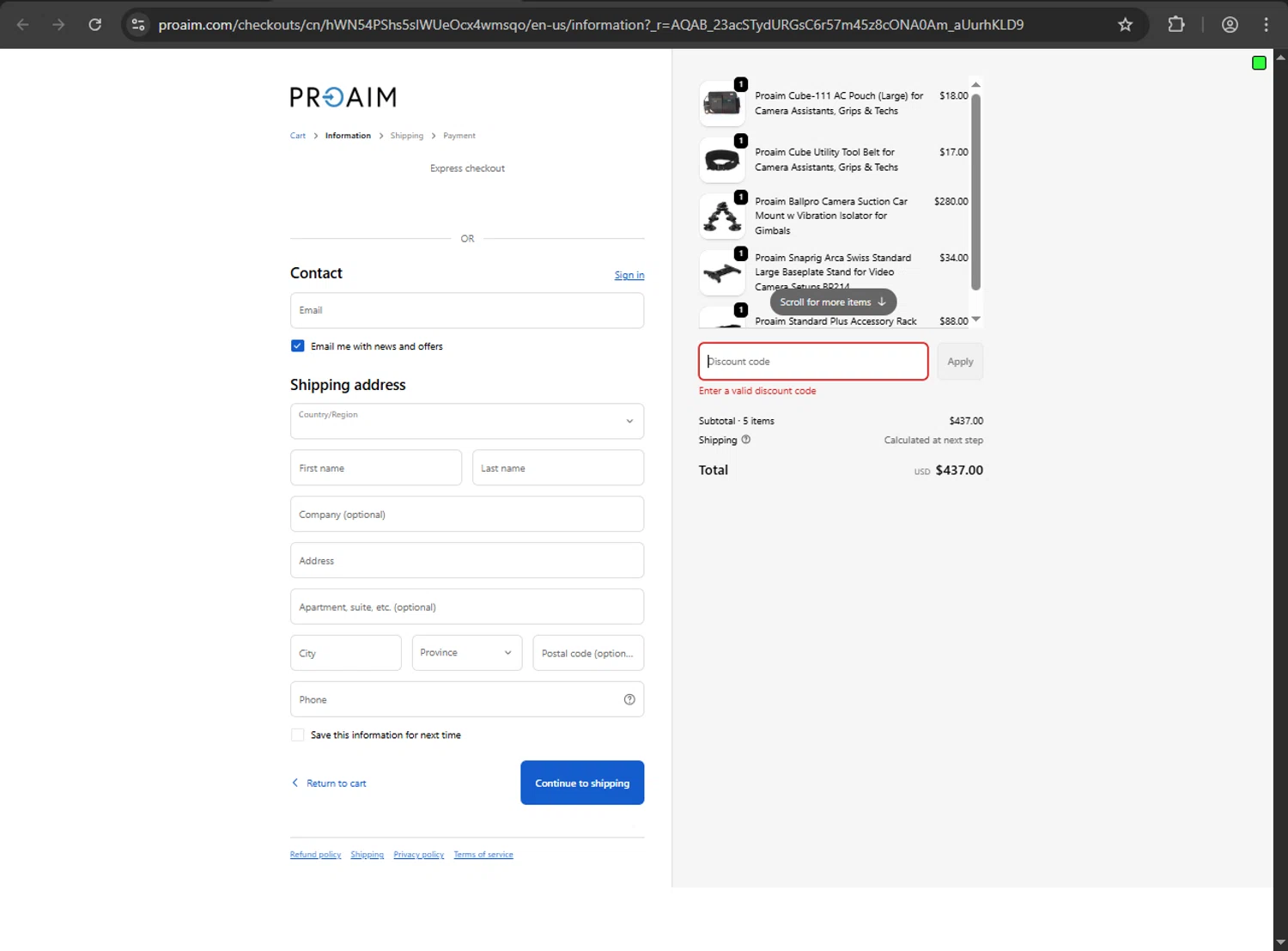 Proaim discount code screenshot showing code MQXGC37D applied at Proaim checkout page. Uploaded by SimplyCodes community member verify_codes on Nov 8, 2025