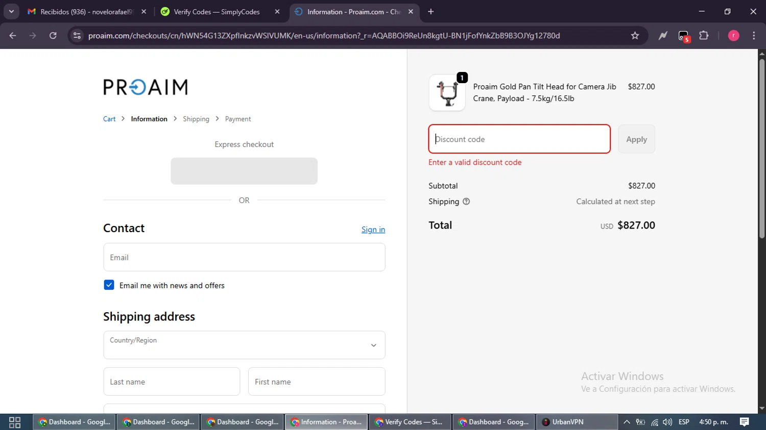 Proaim discount code screenshot showing code MQXGC37D applied at Proaim checkout page. Uploaded by SimplyCodes community member WisePro3739 on Nov 8, 2025