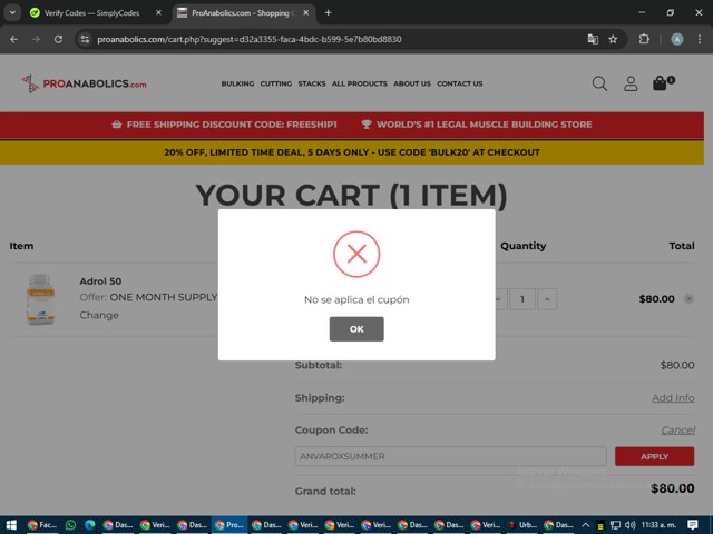 ProAnabolics.com checkout page showing ProAnabolics.com promo code box | Screenshot taken by SimplyCodes community member on Jul 16, 2025