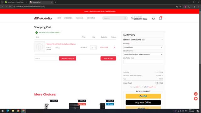 ProAudioStar checkout page showing ProAudioStar discount code box | Screenshot taken by SimplyCodes community member on Jan 3, 2025
