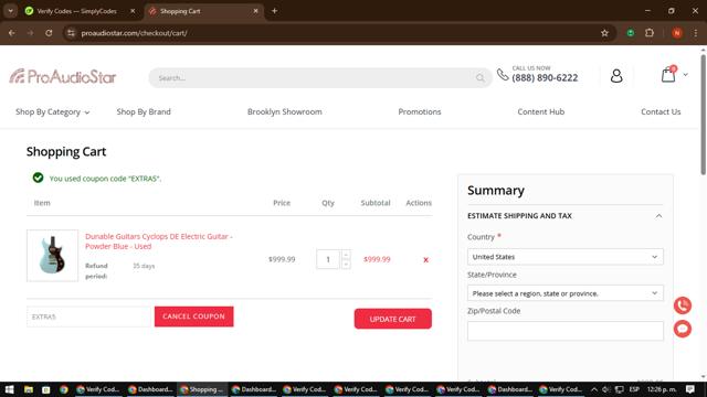 ProAudioStar checkout page showing ProAudioStar discount code box | Screenshot taken by SimplyCodes community member on Mar 6, 2025