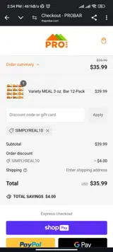 Simplyreal10 coupon verification screenshot