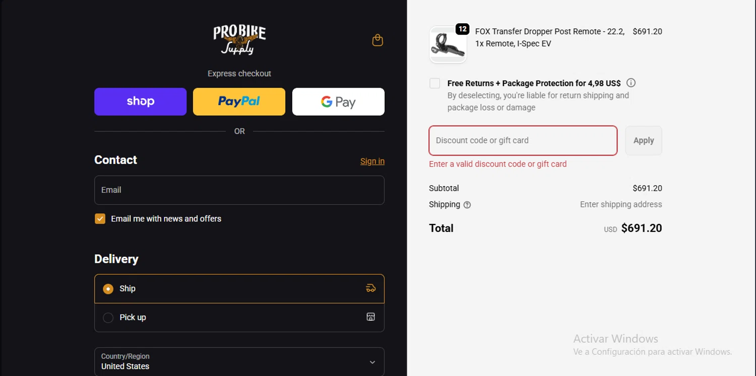 Pro Bike Supply discount code screenshot showing code PBS2420 applied at Pro Bike Supply checkout page. Uploaded by SimplyCodes community member RewardLynx9164 on Nov 22, 2025