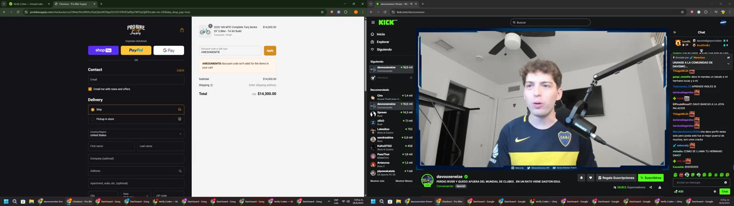 Pro Bike Supply discount code screenshot showing code AWESOMEMTB applied at Pro Bike Supply checkout page. Uploaded by SimplyCodes community member Davoxeneixe on Jun 26, 2025