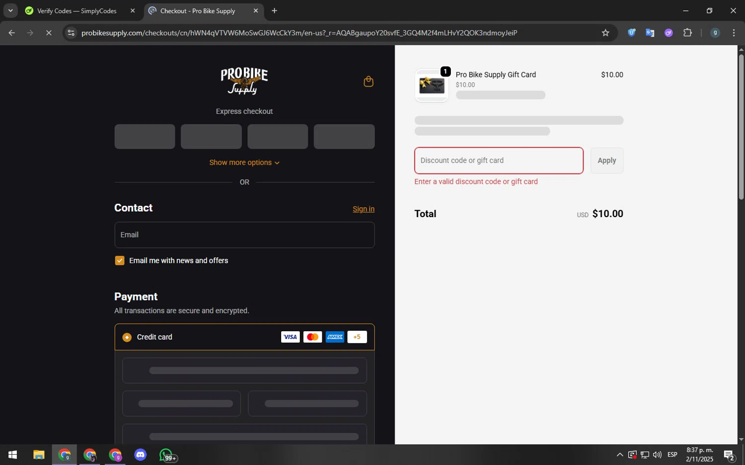 Pro Bike Supply discount code screenshot showing code DAD10 applied at Pro Bike Supply checkout page. Uploaded by SimplyCodes community member youngchecker2 on Nov 3, 2025