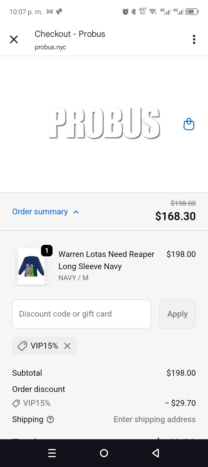 Probus checkout page showing Probus promo code box | Screenshot taken by SimplyCodes community member on Dec 31, 2025