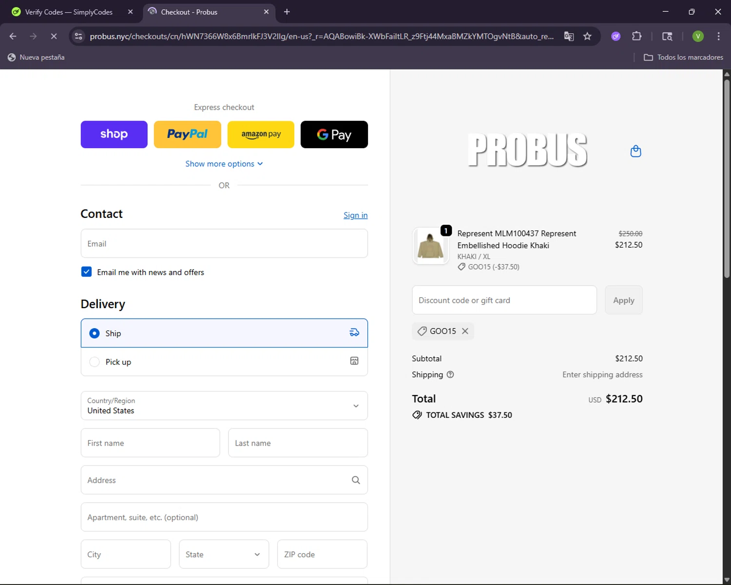 Probus checkout page showing Probus promo code box | Screenshot taken by SimplyCodes community member on Dec 31, 2025