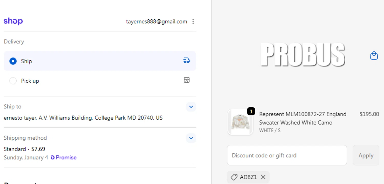 Probus checkout page showing Probus promo code box | Screenshot taken by SimplyCodes community member on Dec 31, 2025