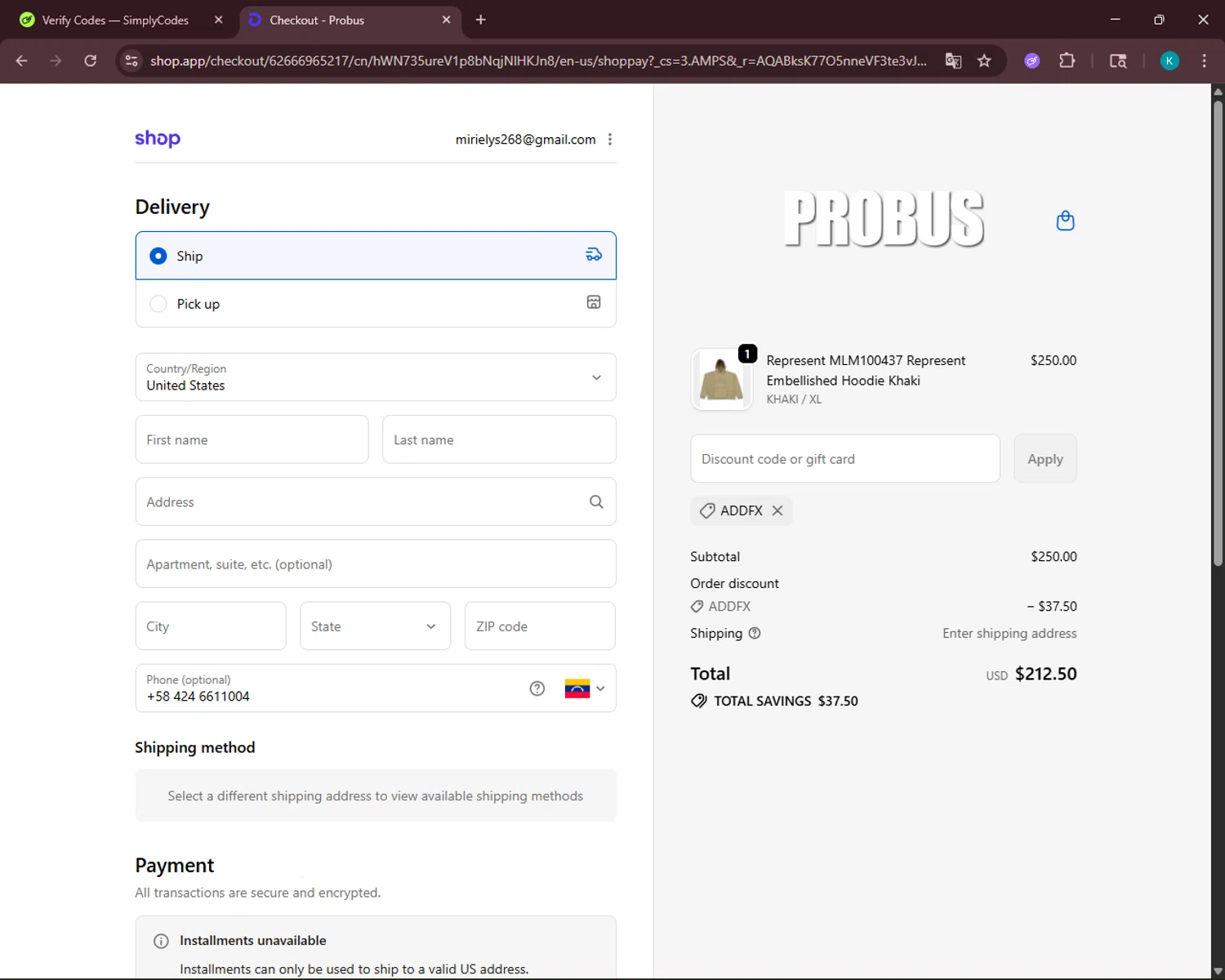 Probus checkout page showing Probus promo code box | Screenshot taken by SimplyCodes community member on Dec 31, 2025