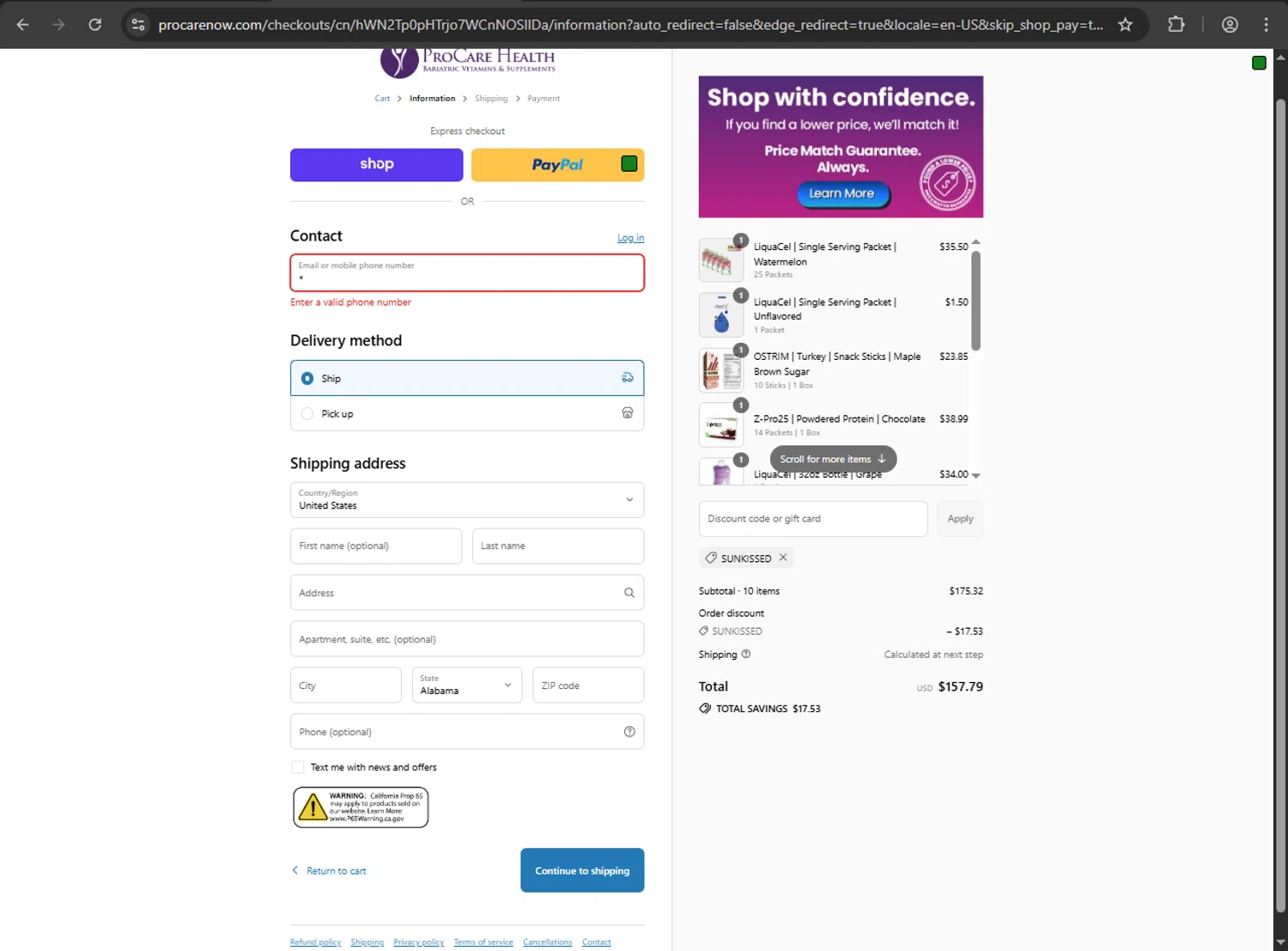 ProCare Health promo code screenshot showing code SUNKISSED applied at ProCare Health checkout page. Uploaded by SimplyCodes community member nikelson on Sep 1, 2025