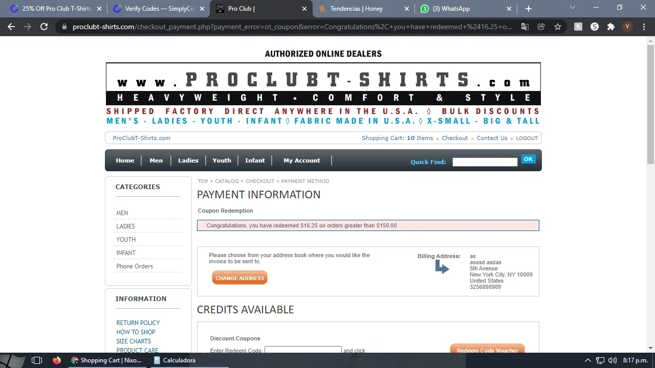 Pro Club T-Shirts checkout page showing Pro Club T-Shirts promo code box | Screenshot taken by SimplyCodes community member on Dec 14, 2021
