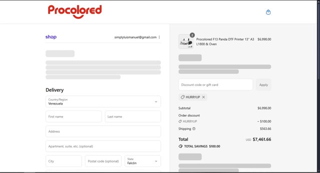 Procolored checkout page showing Procolored discount code box | Screenshot taken by SimplyCodes community member on Sep 4, 2025