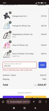 GALA30 coupon verification screenshot
