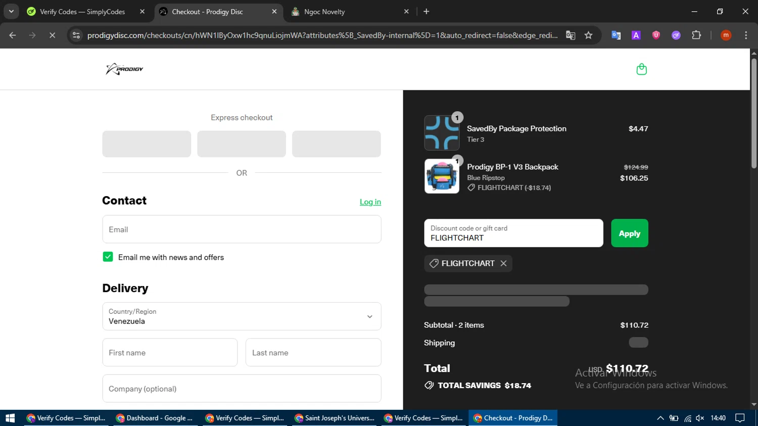 Prodigy Disc discount code screenshot showing code FLIGHTCHART applied at Prodigy Disc checkout page. Uploaded by SimplyCodes community member SmartFalcon9323 on Aug 13, 2025