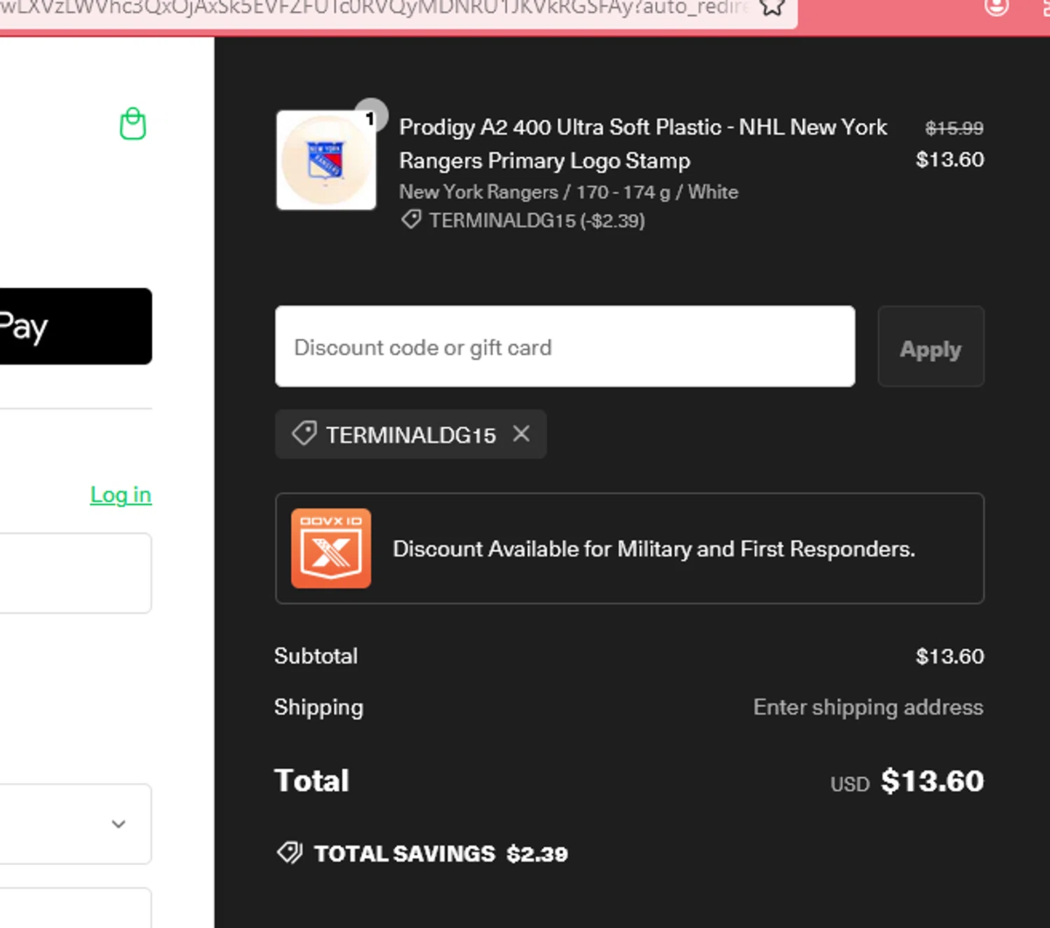 Prodigy Disc discount code screenshot showing code TERMINALDG15 applied at Prodigy Disc checkout page. Uploaded by SimplyCodes community member tuvalu10 on Mar 3, 2025