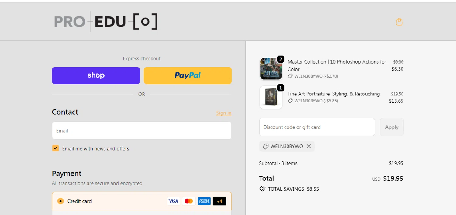 Pro Edu discount code screenshot showing code WELN30BYWO applied at Pro Edu checkout page. Uploaded by SimplyCodes community member obito1234 on Oct 30, 2025
